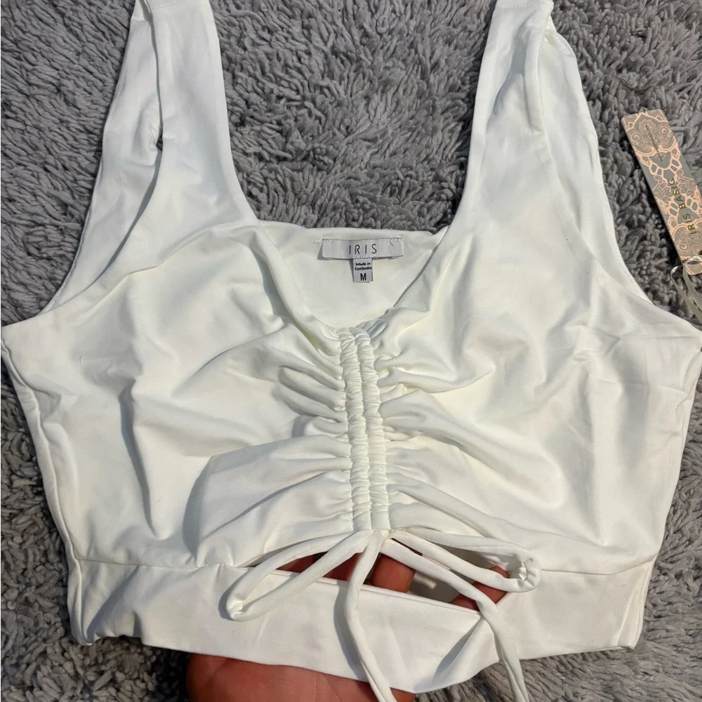 White Ruched Crop Top - Picture 2 of 3